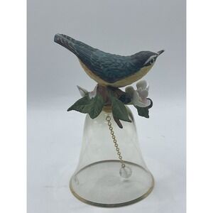 Vintage Made in Japan Porcelain Bird Bell Hand Painted Songbird with Glass Bell